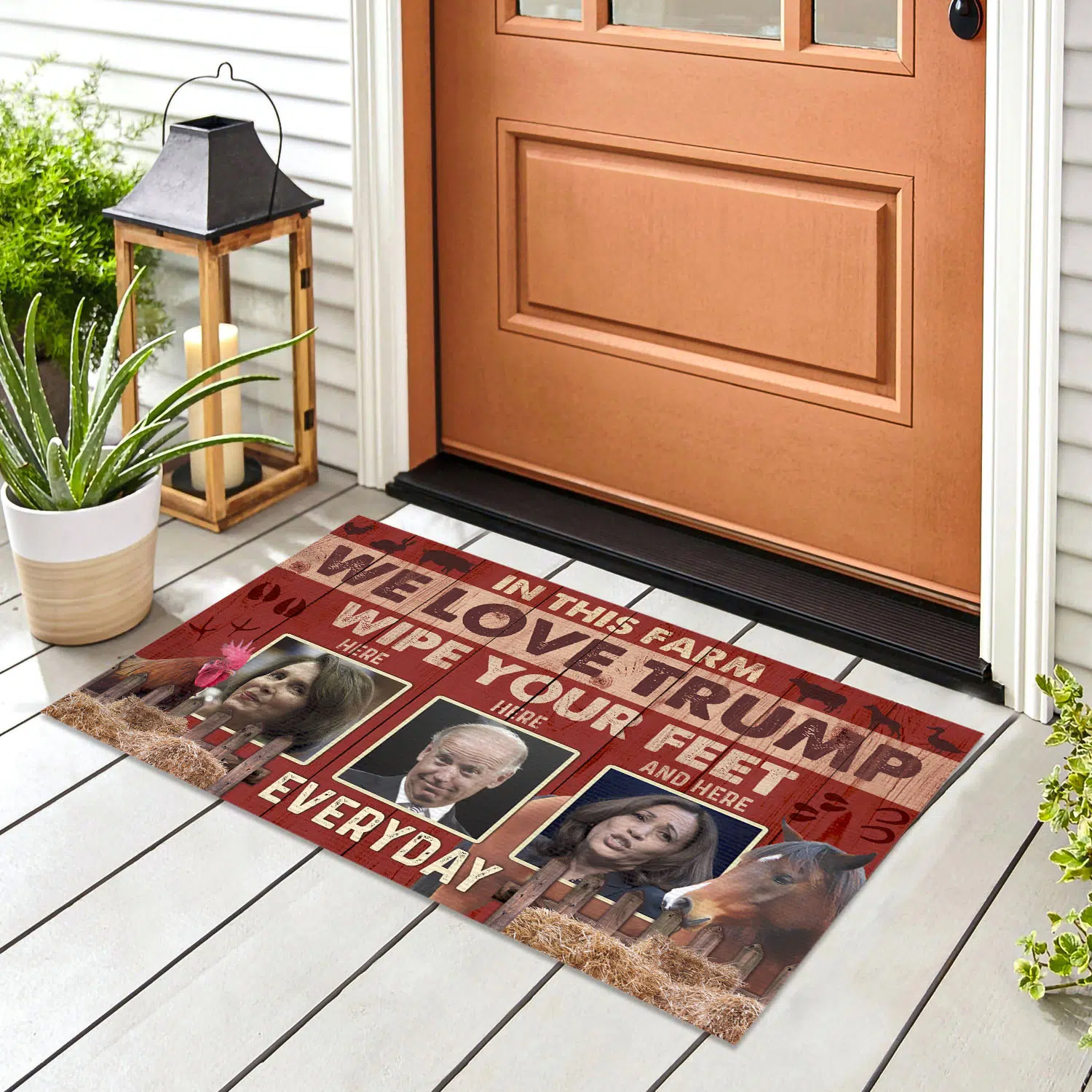 3VT. In This Farm We Love Trump Doormat mockup 8