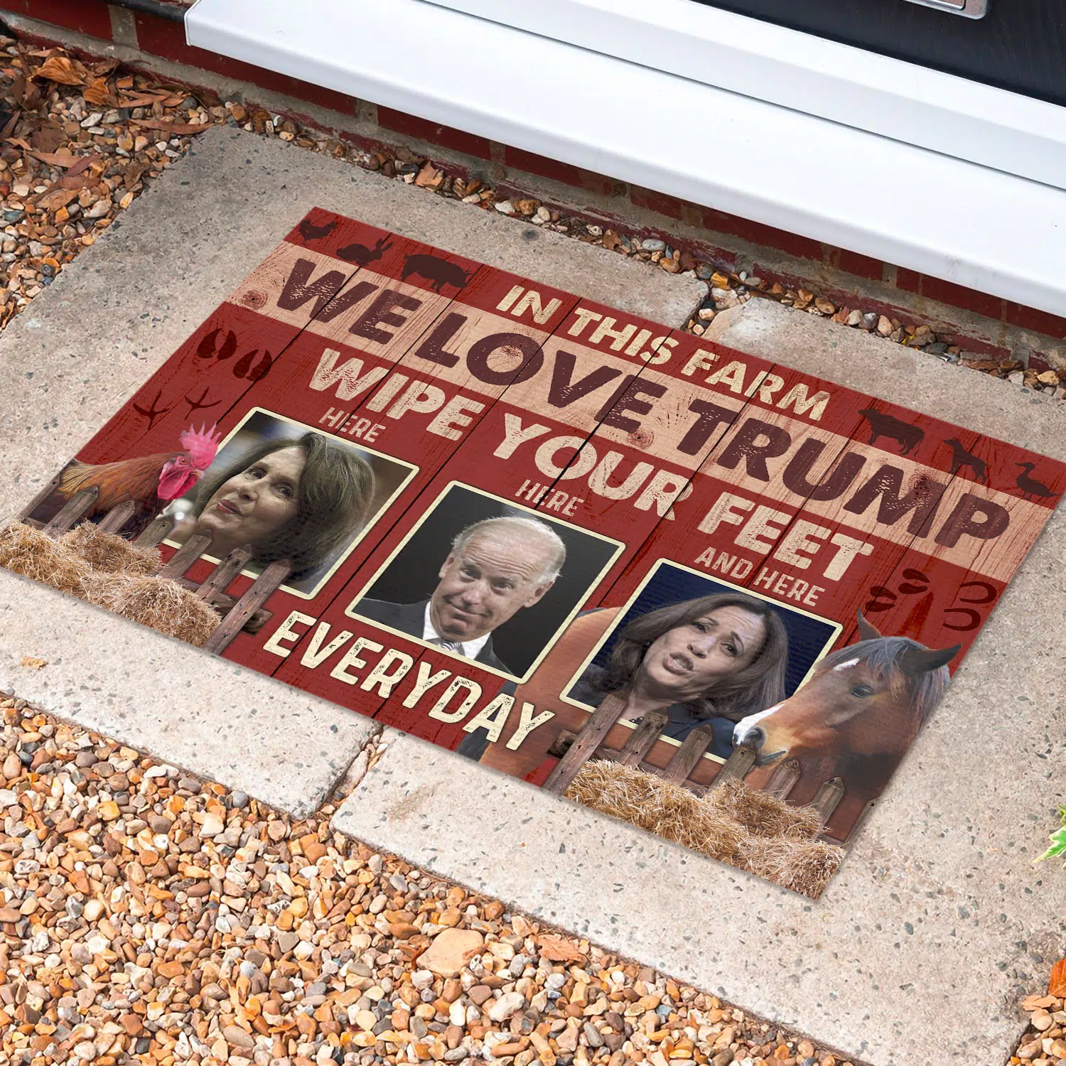 3VT. In This Farm We Love Trump Doormat Mockup 10