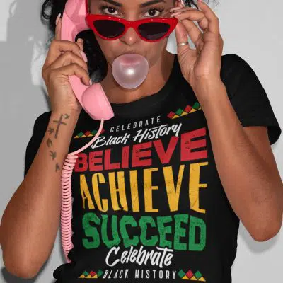 Alternative view of Celebrate Black History Believe Achieve Succeed T-Shirt - V-Neck - Black History Month Shirt