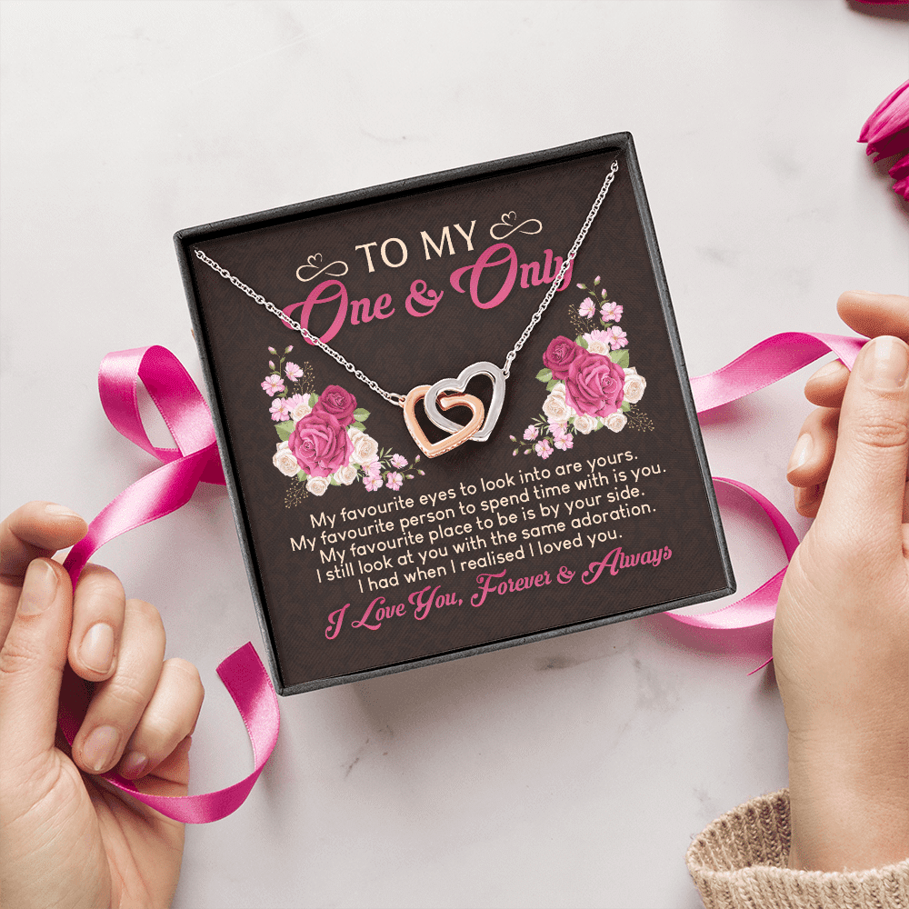 To My One And Only My Favorite Eyes To Look Into Are Yours Valentines Interlocking Hearts Pendant Necklace