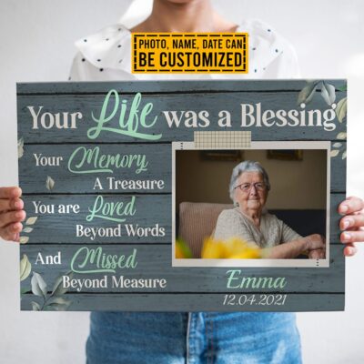 Alternative view of Personalized Photo Your Life Was A Blessing Your Memory A Treasure Framed Canvas Prints - Unframed Poster