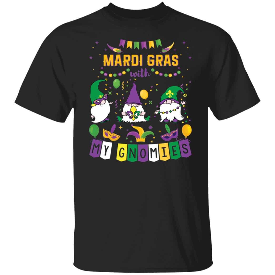 9Th. Mardi Gras Gnomie, Black, Unisex T-Shirt