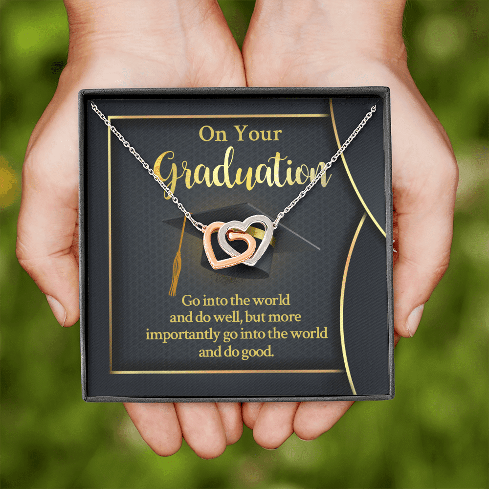 On Your Graduation Go Into The World And Do Well Interlocking Hearts Pendant Necklace