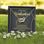 On Your Graduation Go Into The World And Do Well Interlocking Hearts Pendant Necklace