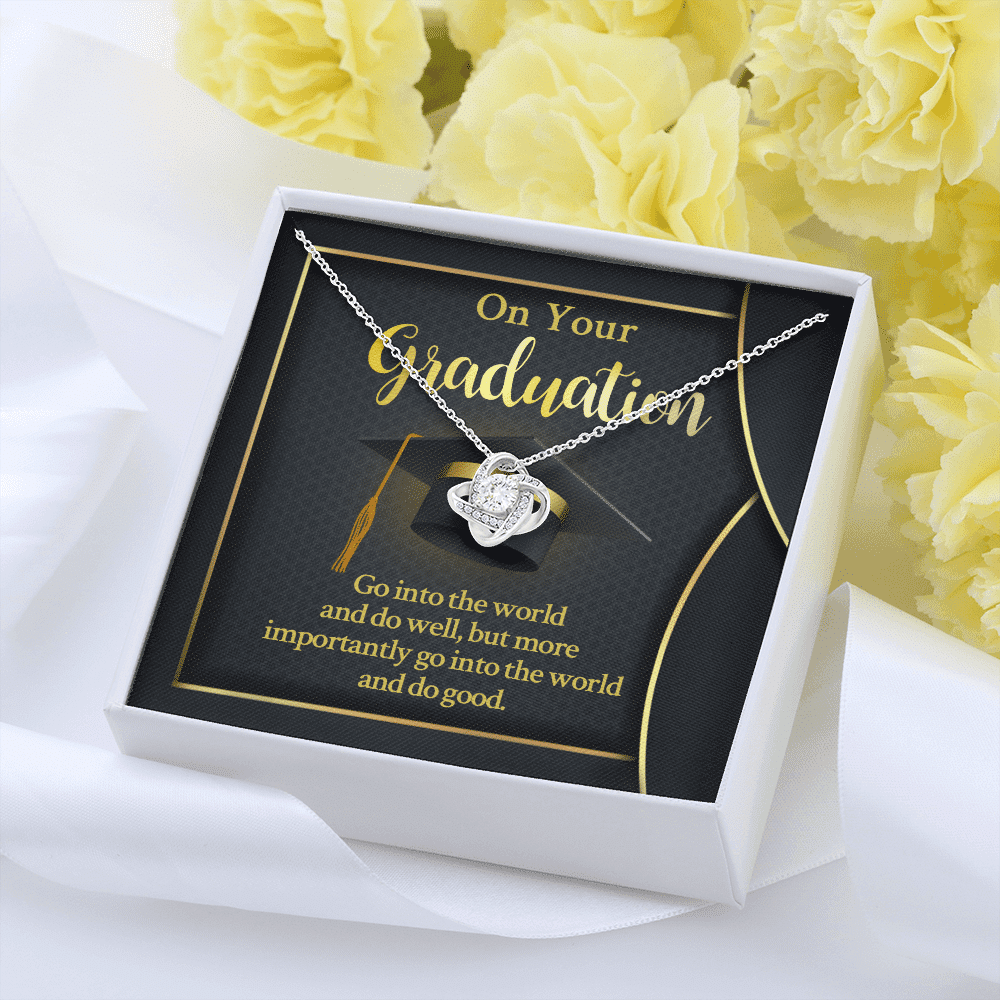 On Your Graduation Go Into The World And Do Well Love Knot Pendant Necklace