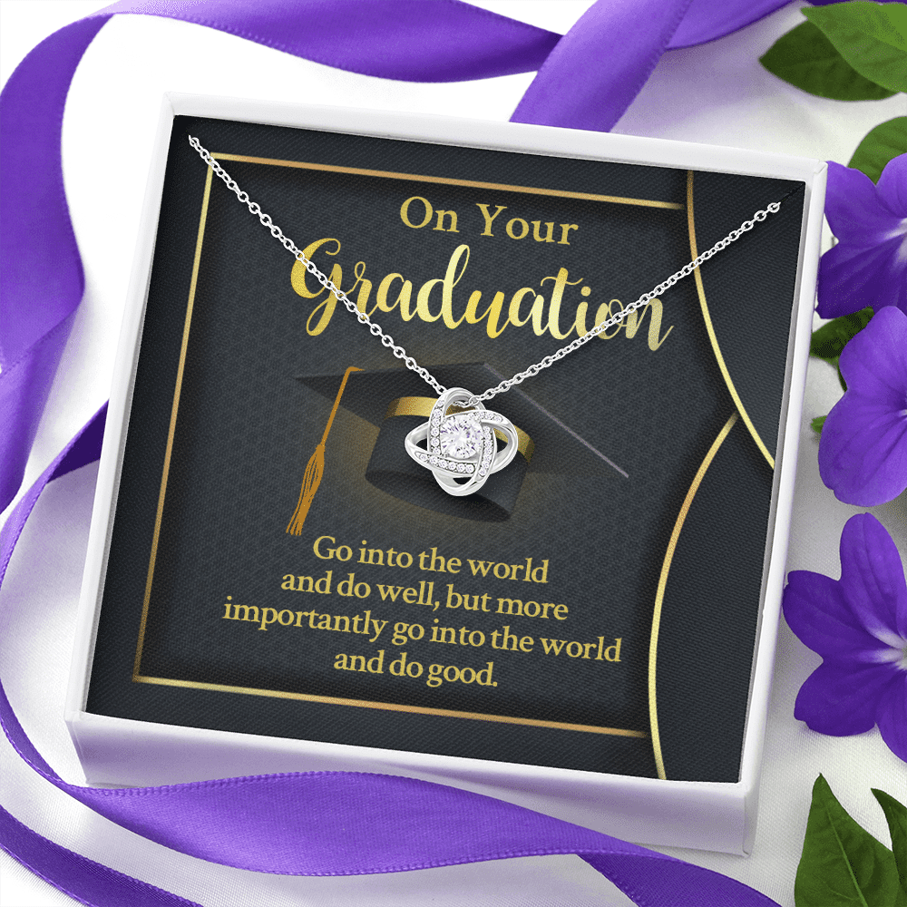 On Your Graduation Go Into The World And Do Well Love Knot Pendant Necklace