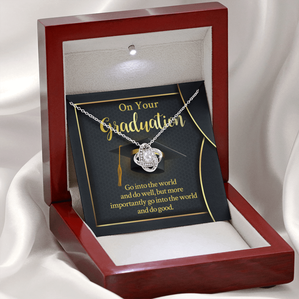 On Your Graduation Go Into The World And Do Well Love Knot Pendant Necklace