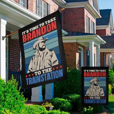 Alternative view of It's Time To Take Brandon To The Train Station Vintage Flag - Funny Brandon Flag