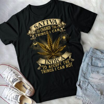 Alternative view of Sativa To Change The Things I Can Indica To Accept The Things I Can Not Funny Weed T-Shirt - Cannabis Lover Shirt