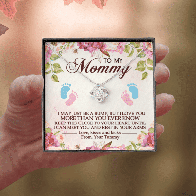 To My Mommy I May Just Be A Bump But I Love You More Than You Ever Know Love Knot Necklace