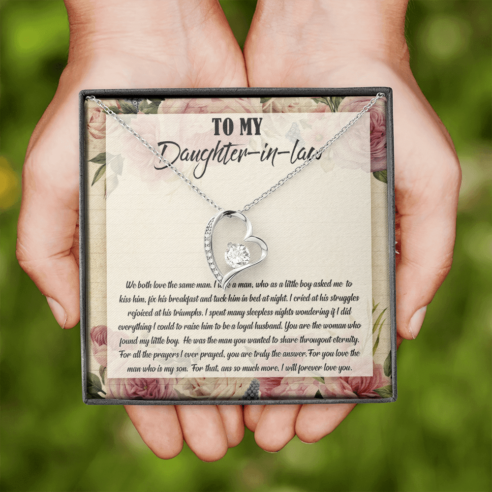 To My Daughter-In-Law We Both Love The Same Man Forever Love Necklace From Mom - Birthday Gift To Daughter To My Daughter-In-Law We Both Love The Same Man Forever Love Necklace From Mom - Birthday Gift To Daughter