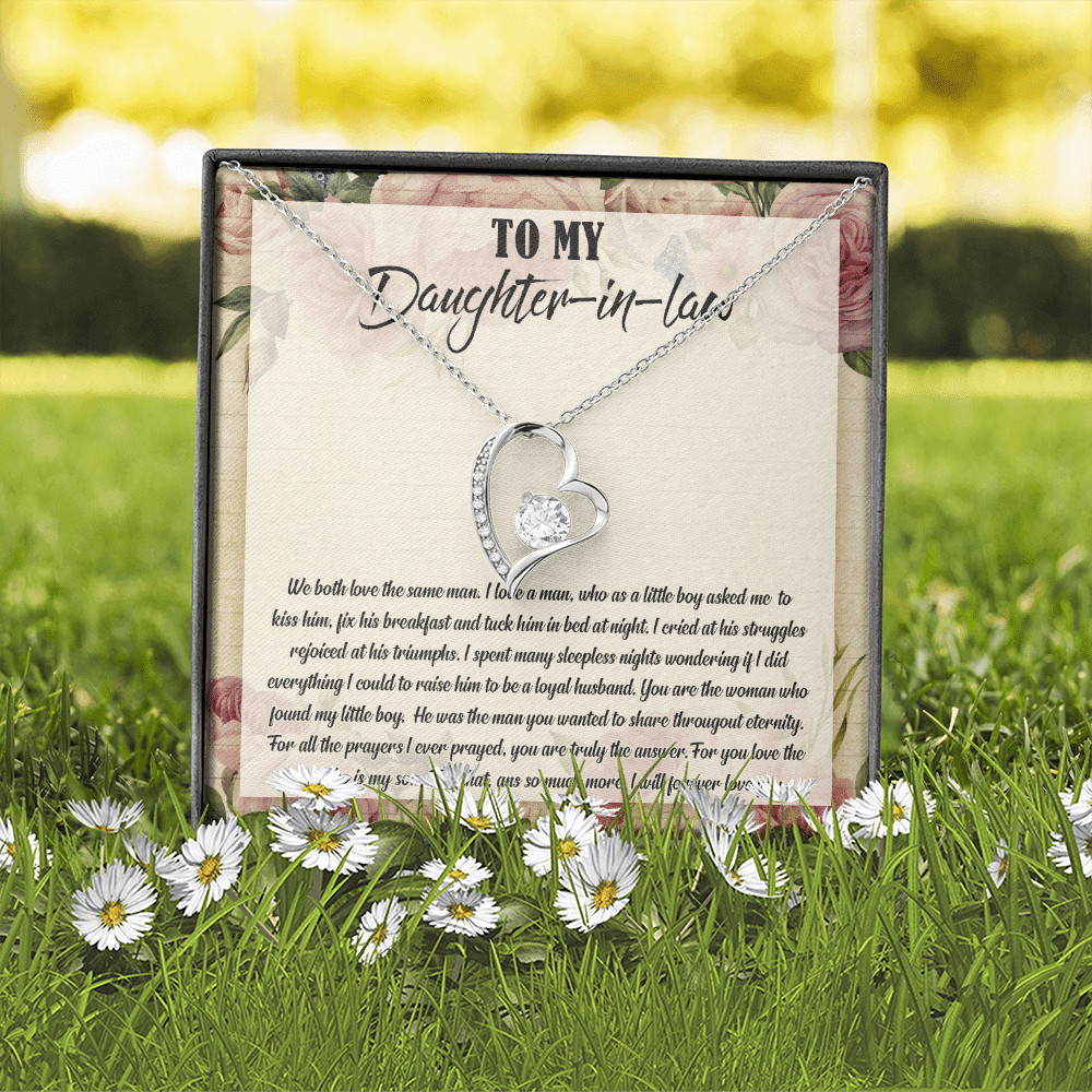 To My Daughter-In-Law We Both Love The Same Man Forever Love Necklace From Mom - Birthday Gift To Daughter To My Daughter-In-Law We Both Love The Same Man Forever Love Necklace From Mom - Birthday Gift To Daughter