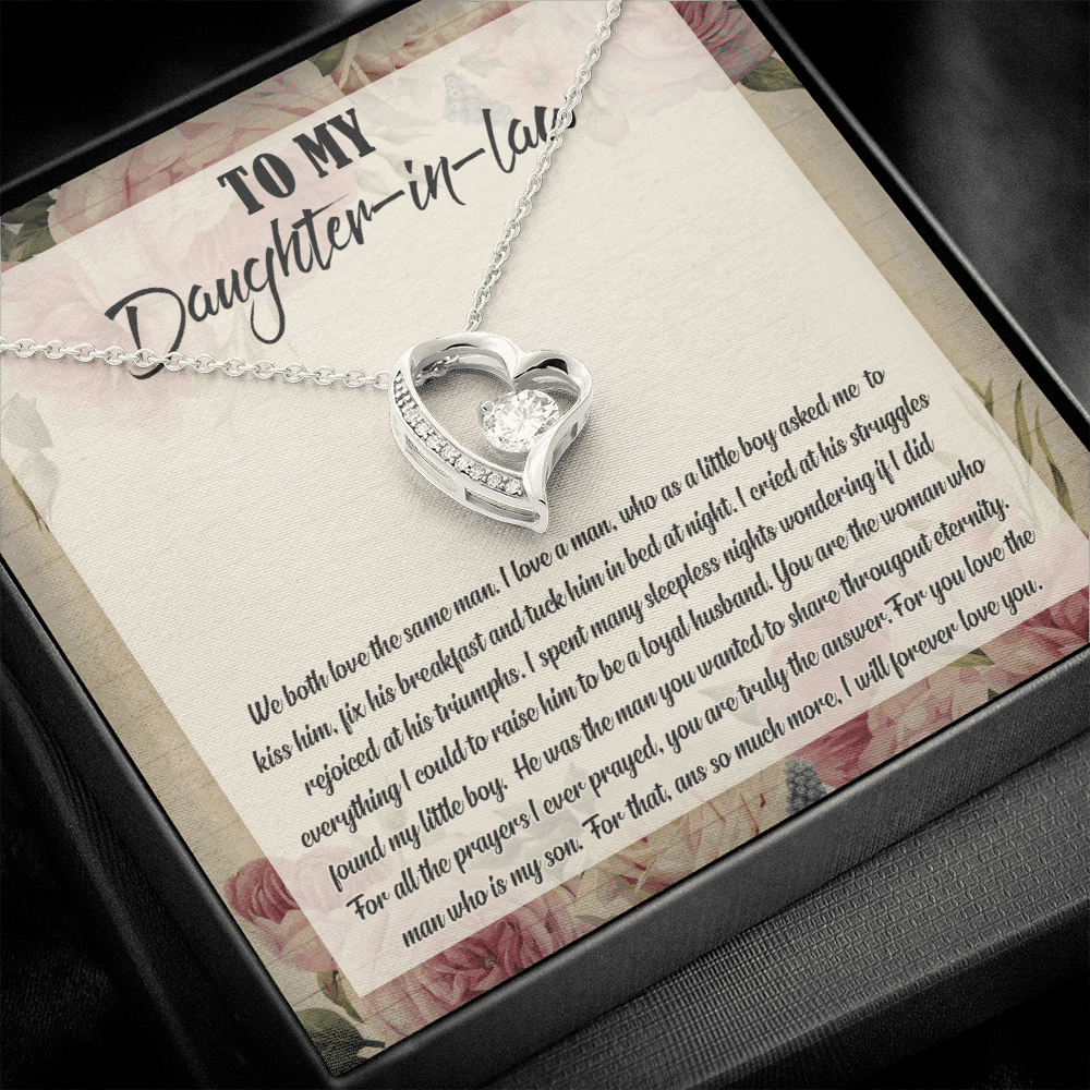 To My Daughter-In-Law We Both Love The Same Man Forever Love Necklace From Mom - Birthday Gift To Daughter To My Daughter-In-Law We Both Love The Same Man Forever Love Necklace From Mom - Birthday Gift To Daughter