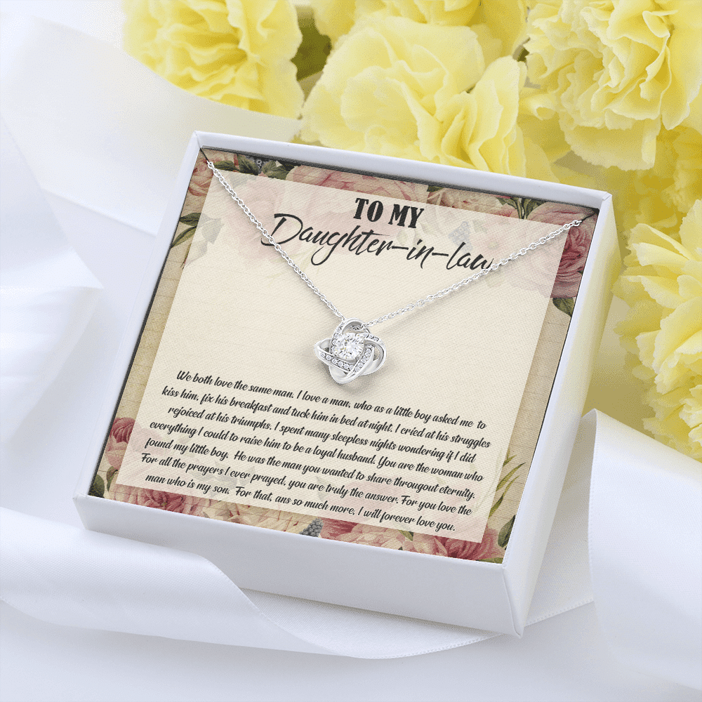 To My Daughter-In-Law We Both Love The Same Man Love Knot Necklace From Mom - Birthday Gift To Daughter To My Daughter-In-Law We Both Love The Same Man Love Knot Necklace From Mom - Birthday Gift To Daughter