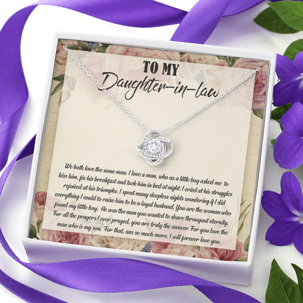To My Daughter-In-Law We Both Love The Same Man Love Knot Necklace From Mom - Birthday Gift To Daughter To My Daughter-In-Law We Both Love The Same Man Love Knot Necklace From Mom - Birthday Gift To Daughter