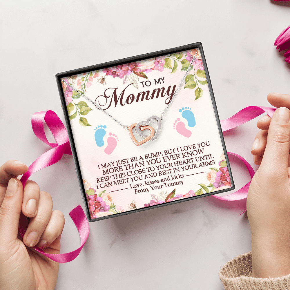 To My Mommy I May Just Be A Bump But I Love You More Than You Ever Know Interlocking Hearts Pendant Necklace