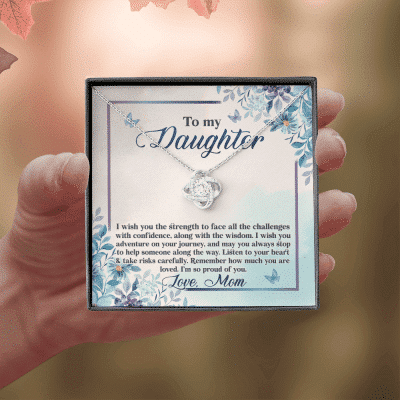 To My Daughter I Wish You The Strength To Face All Challenges Love Knot Necklace - Daughter Gift Love Message Card