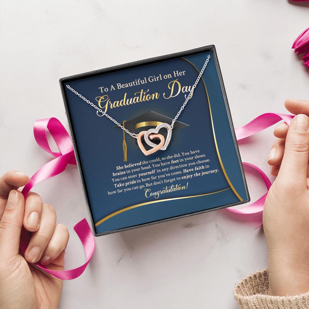 To A Beautiful Girl On Her Graduation Day She Believe Interlocking Hearts Pendant Necklace