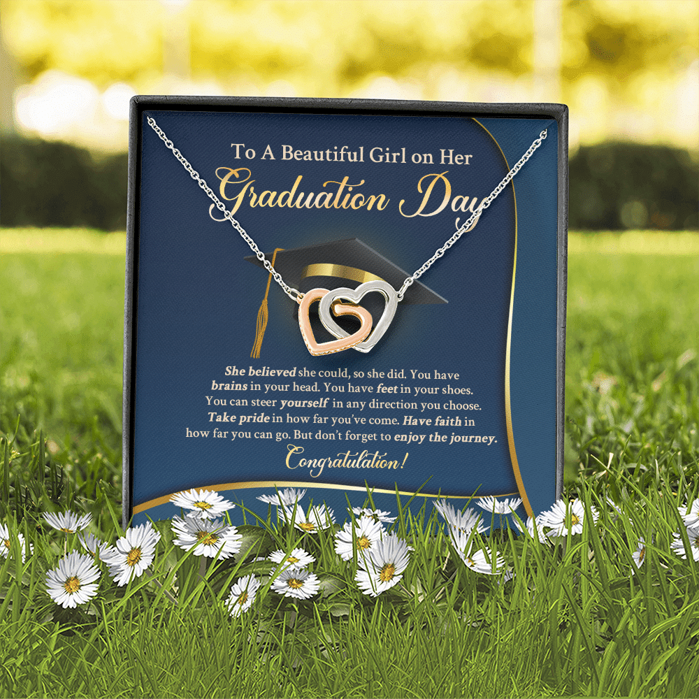 To A Beautiful Girl On Her Graduation Day She Believe Interlocking Hearts Pendant Necklace