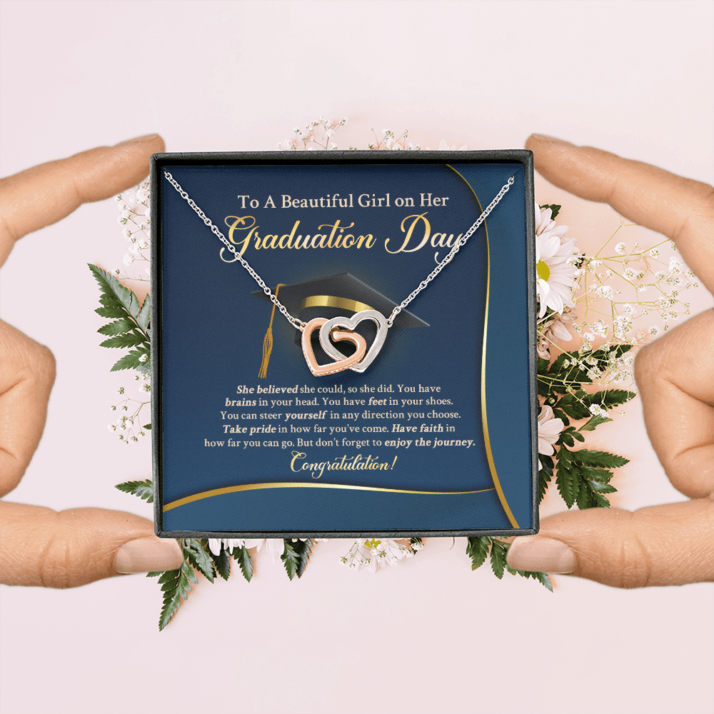To A Beautiful Girl On Her Graduation Day She Believe Interlocking Hearts Pendant Necklace