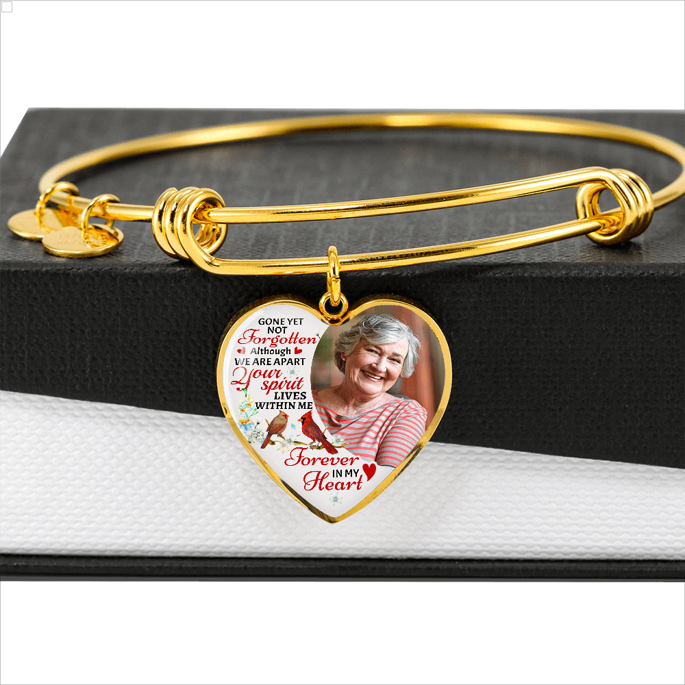 Custom Photo Gone Yet Not Forgotten Although We Are Apart Your Spirit Lives Within Me Memorial Heart Pendant Necklace