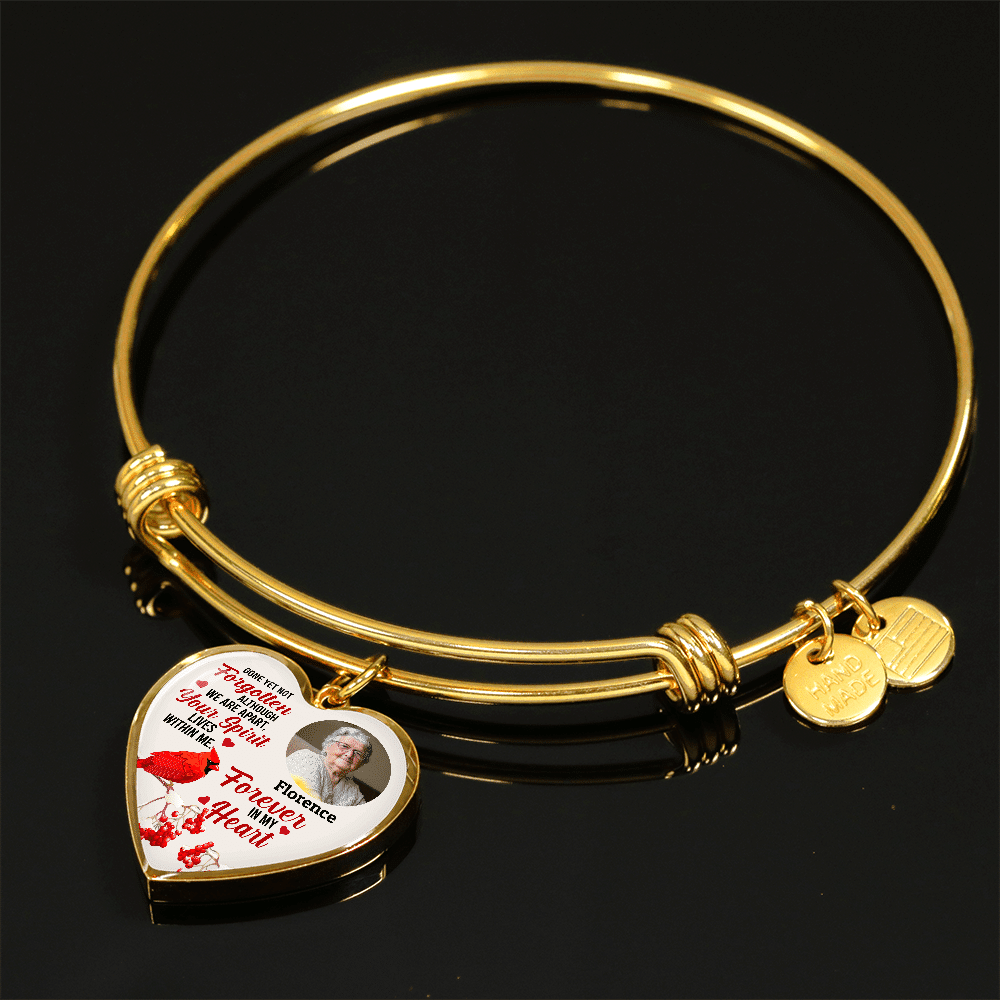 Custom Photo Gone Yet Not Forgotten Cardinal Memorial Heart Pendant Necklace - Bangle - Personalized Memorial Gifts