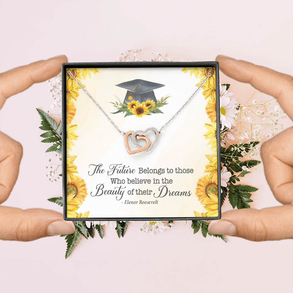 The Future Belongs To Those Who Believe Senior Graduation Interlocking Heart Necklace The Future Belongs To Those Who Believe Senior Graduation Interlocking Heart Necklace