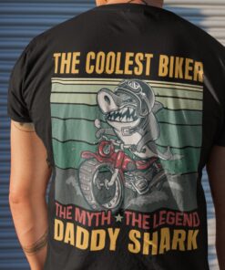 Alternative view of The Coolest Biker The Myth The Legend Daddy Retro Vintage Shark Print On Back T-Shirt