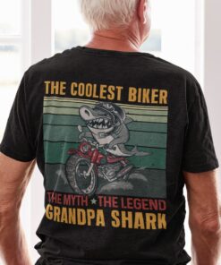 Alternative view of The Coolest Biker The Myth The Legend Grandpa Retro Vintage Shark Print On Back T-Shirt