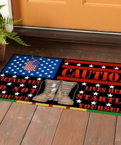 Alternative view of Caution Vietnam Vet Lives Here Do Not Startle Announce Yourself Entrance Indoor Outdoor Decorative Doormat  Floor Mat