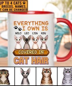 Custom Cat Breeds Mug Everything I Own Is Covered In Cat Hair Funny Cat Mom Gifts For Women Accent Mug