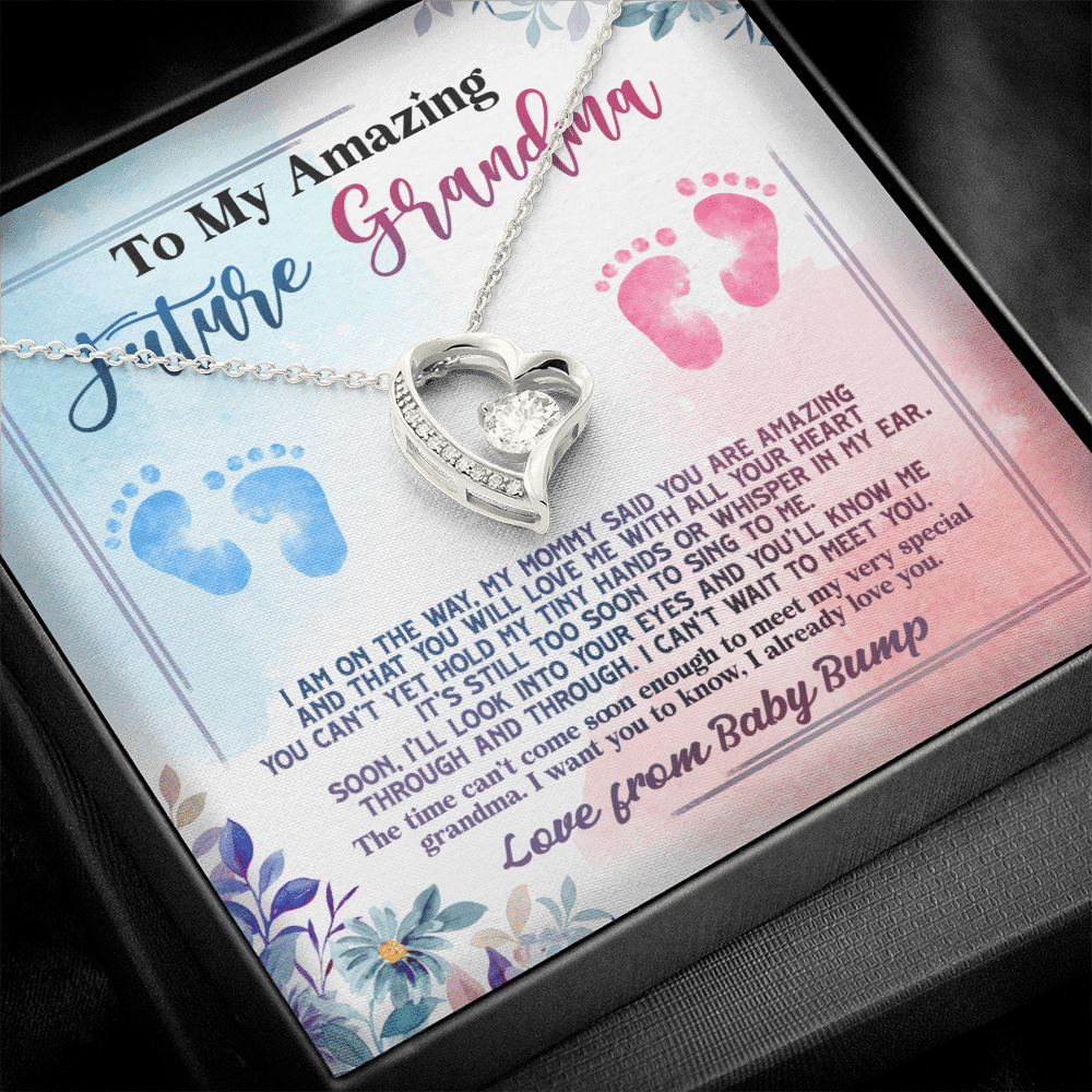 Baby Bump To My Amazing Future Grandma I Am On The Way Forever Heart Pendant Necklace - Grandma To Be Gifts