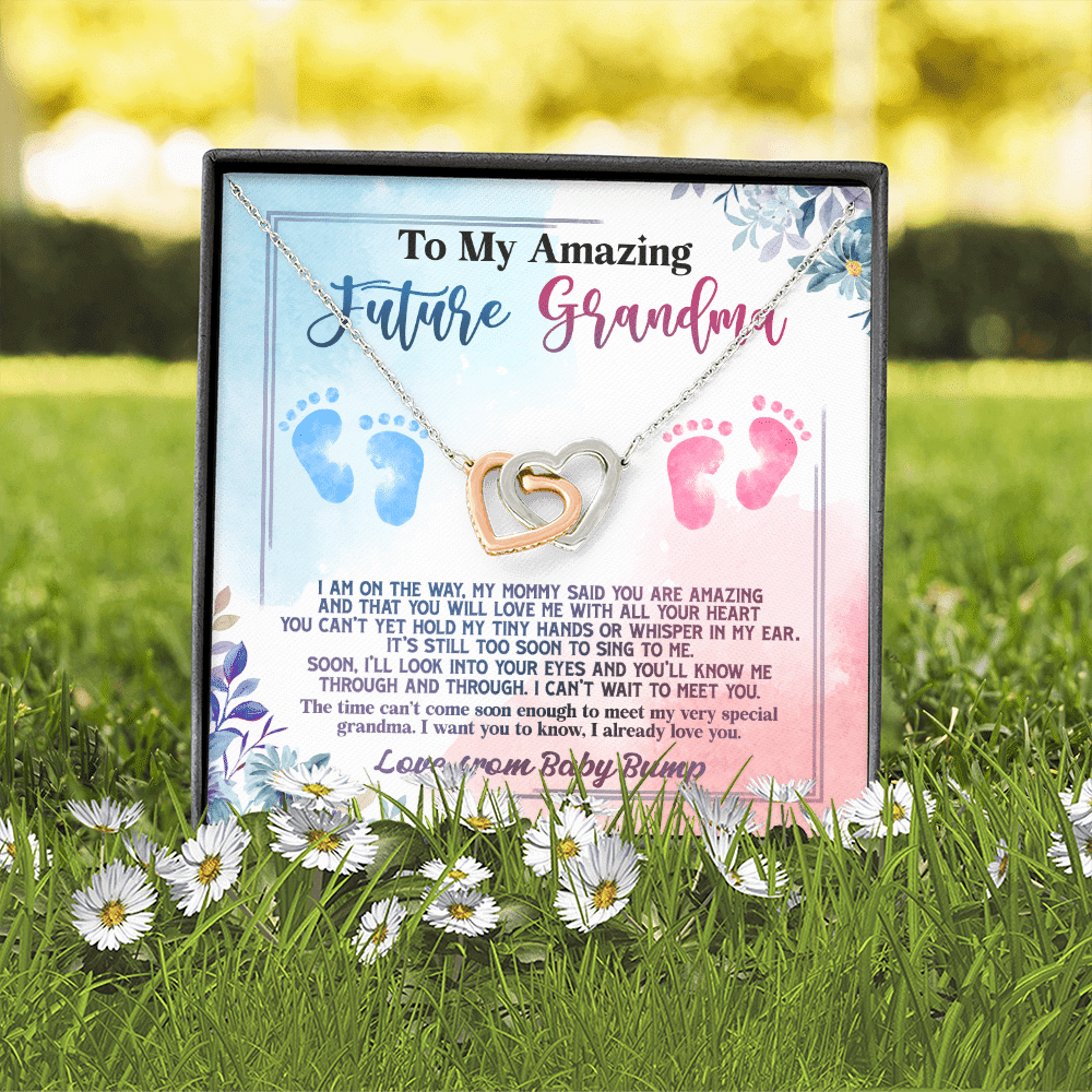 Baby Bump To My Amazing Future Grandma I Am On The Way Interlocking Hearts Pendant Necklace