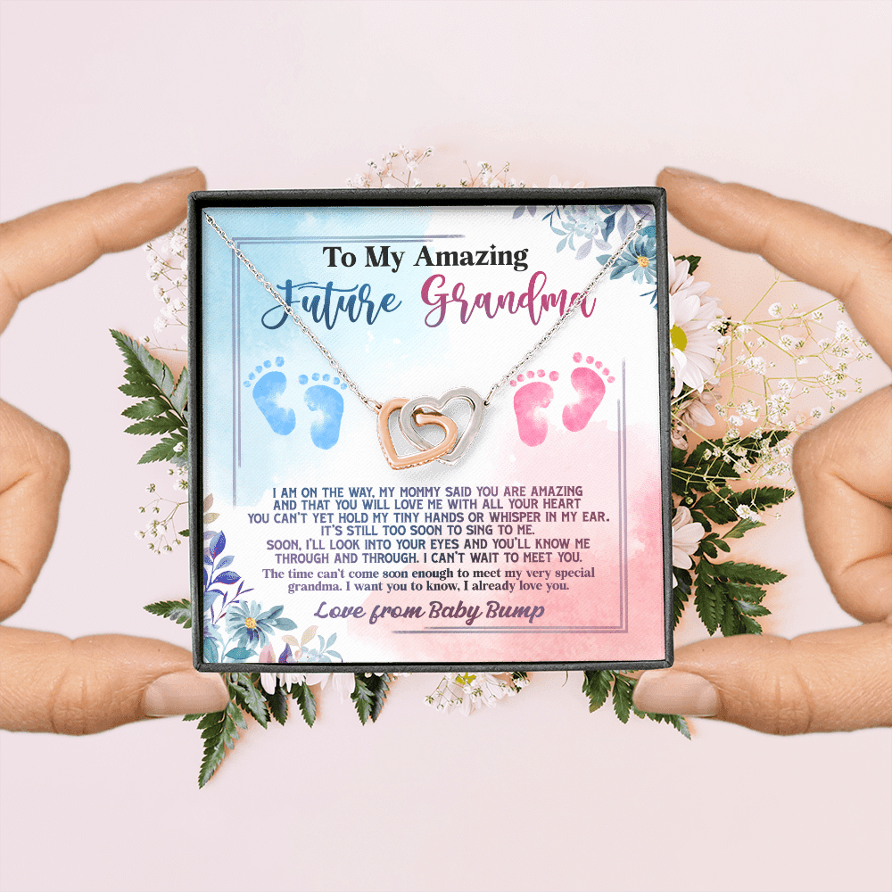 Baby Bump To My Amazing Future Grandma I Am On The Way Interlocking Hearts Pendant Necklace