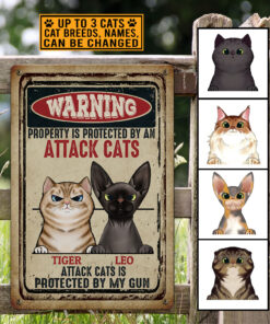 Custom Cat Breeds Sign Warning Property Is Protected by An Attack Cat Vintage Decorative Metal Sign - Indoor Outdoor Decor Farmhouse