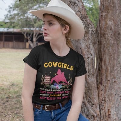 Alternative view of Cowgirls Are God's Wildest Angels They Have Cowboy Hats For Halos And Horses For Wings T-Shirt - V-Neck