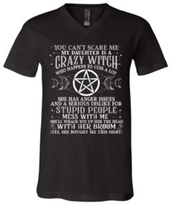 4VT. My Daughter Is A Crazy Witch, Black, V-Neck T-Shirt