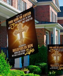 Alternative view of John 3:16 Bible Verse Scripture Christian Decorative Garden Flag - House Flag - Wall Flag