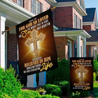 Alternative view of John 3:16 Bible Verse Scripture Christian Decorative Garden Flag - House Flag - Wall Flag