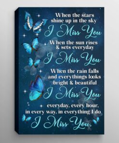When the Star Shine up In the Sky I Miss You Framed Canvas Prints - Memorial Butterfly Unframed Poster -  Motivation Quotes Wall Art