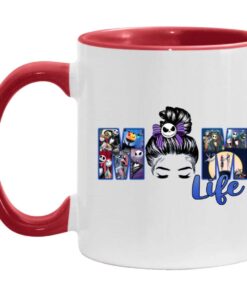 1. Mom life Skellington (3) accent, White/Red, 11 oz. Accent Mug