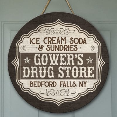 Ice Cream Soda and Sundries Decorative Circle Wooden Door Sign - Front Porch Sign