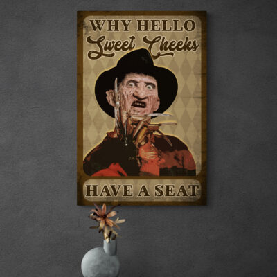 Alternative view of Why Hello Sweet Cheek Have a Seat Freddy Krueger Canvas Horror Halloween Wrapped Framed Canvas Prints - Unframed Poster - Home Decor Wall Art
