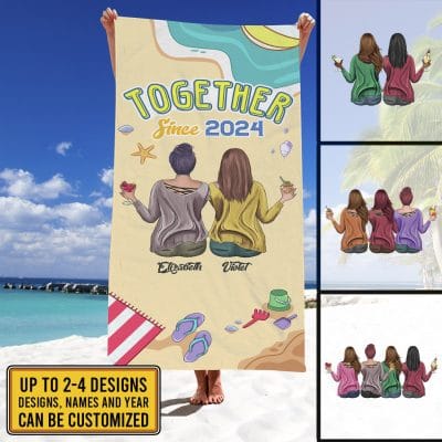 Alternative view of Custom Clipart Together Since Friendship  Beach Towel - Besties Bath Towel - Sand Free Towel