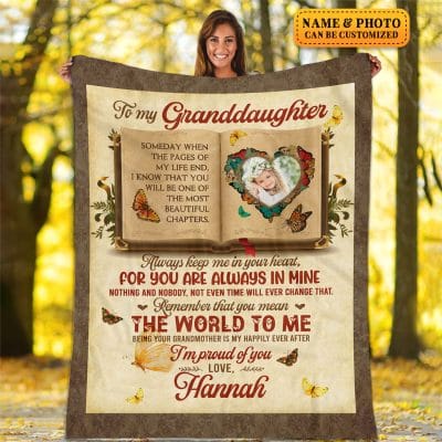 Alternative view of Custom Photo To Granddaughters Someday When My Life End Keep Me in Your Heart Fleece Blanket - Mink Blanket - Woven Blanket