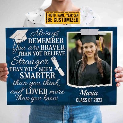 Personalized Always Remember You Are Braver Than You Believe Graduation Senior Canvas Prints - Unframed Poster