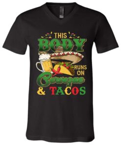 3Th. Body Runs On Cervezas and tacos 3, Black, V-Neck T-Shirt