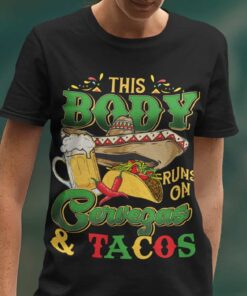 Alternative view of This Body Runs On Cervezas And Tacos Happy Cinco De Mayo T-Shirt - V-Neck Shirt