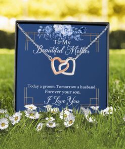 Alternative view of From Groom To My Beautiful Mother Today A Groom Tomorrow A Husband Forever Your Son Interlocking Hearts Pendant Necklace