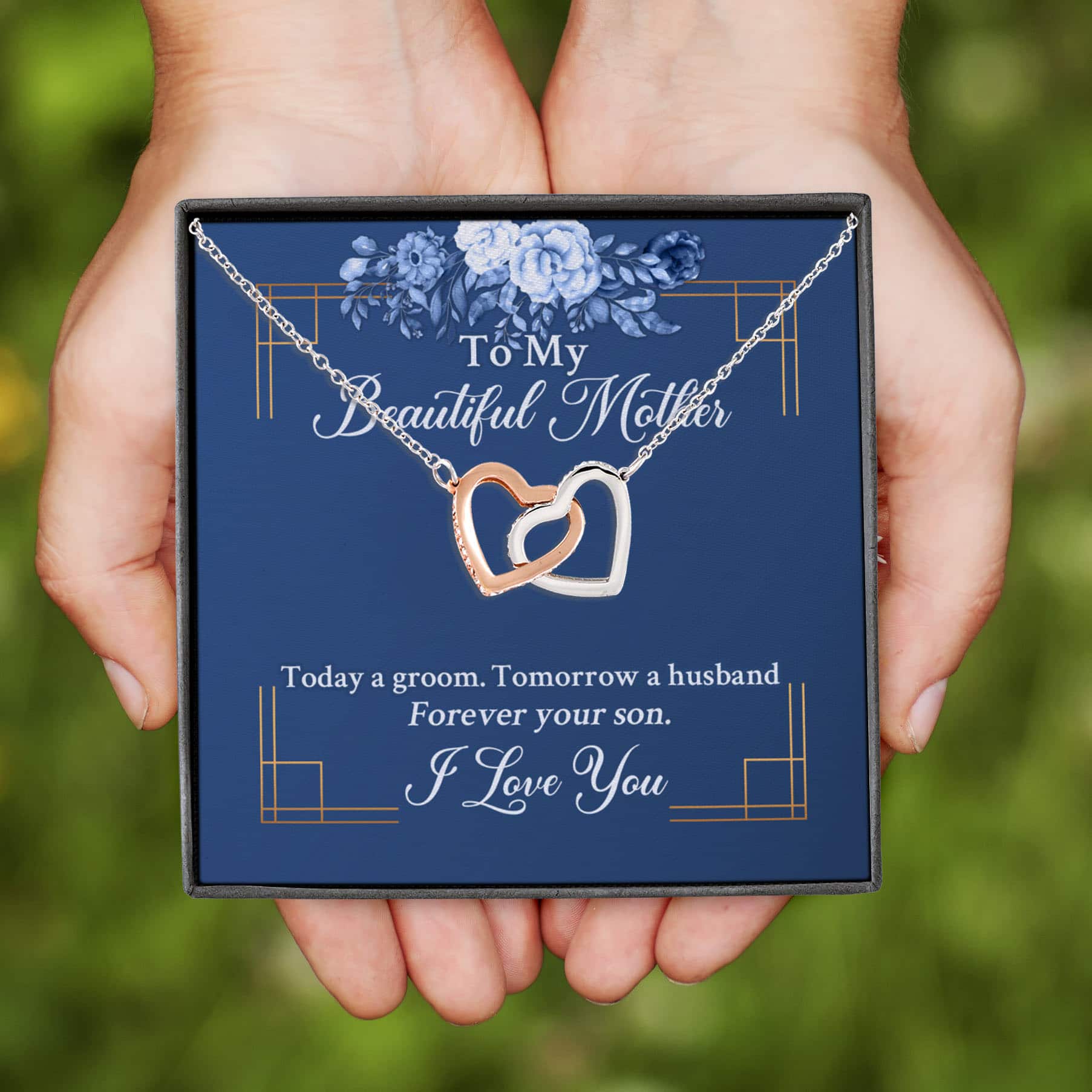 6VT_ Groom To My Beautiful Mother Interlocking Hearts Necklace